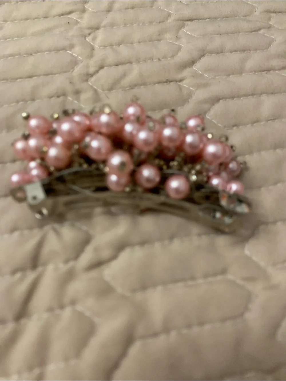 Hand Crafted Pink Pearl Cluster Hair Accessory with Gold Bead Accents